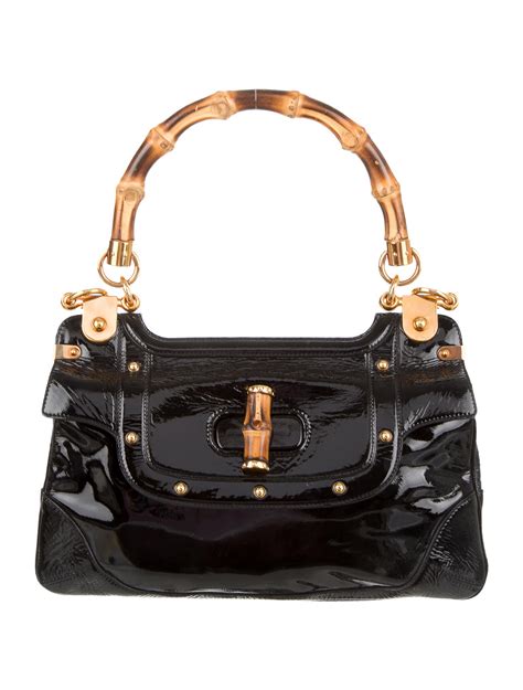 Gucci Patent Leather Bamboo Peggy Handle Bag 